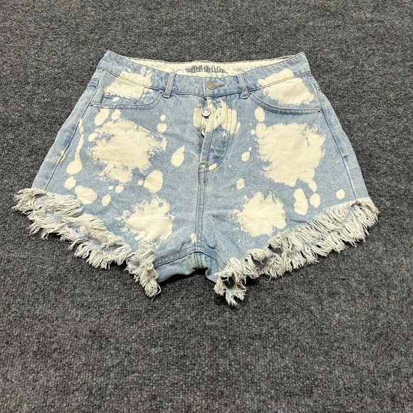 wild fable Pants - Wild Fable Denim Shorts Womens Size 2 Blue Bleach Splatter Frayed Hem Button Fly